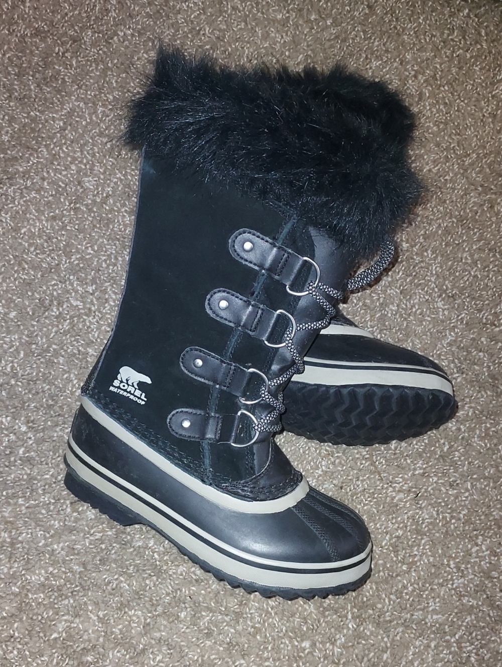 Sorel Joan Of Arctic Black Faux Fur-Trim Waterproof Winter Boots